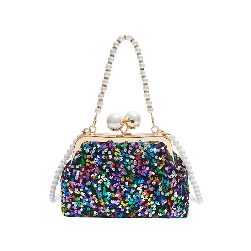 Trendy Beaded Pearl Chain Handbag: Women's Clip-On Crossbody Evening Bag