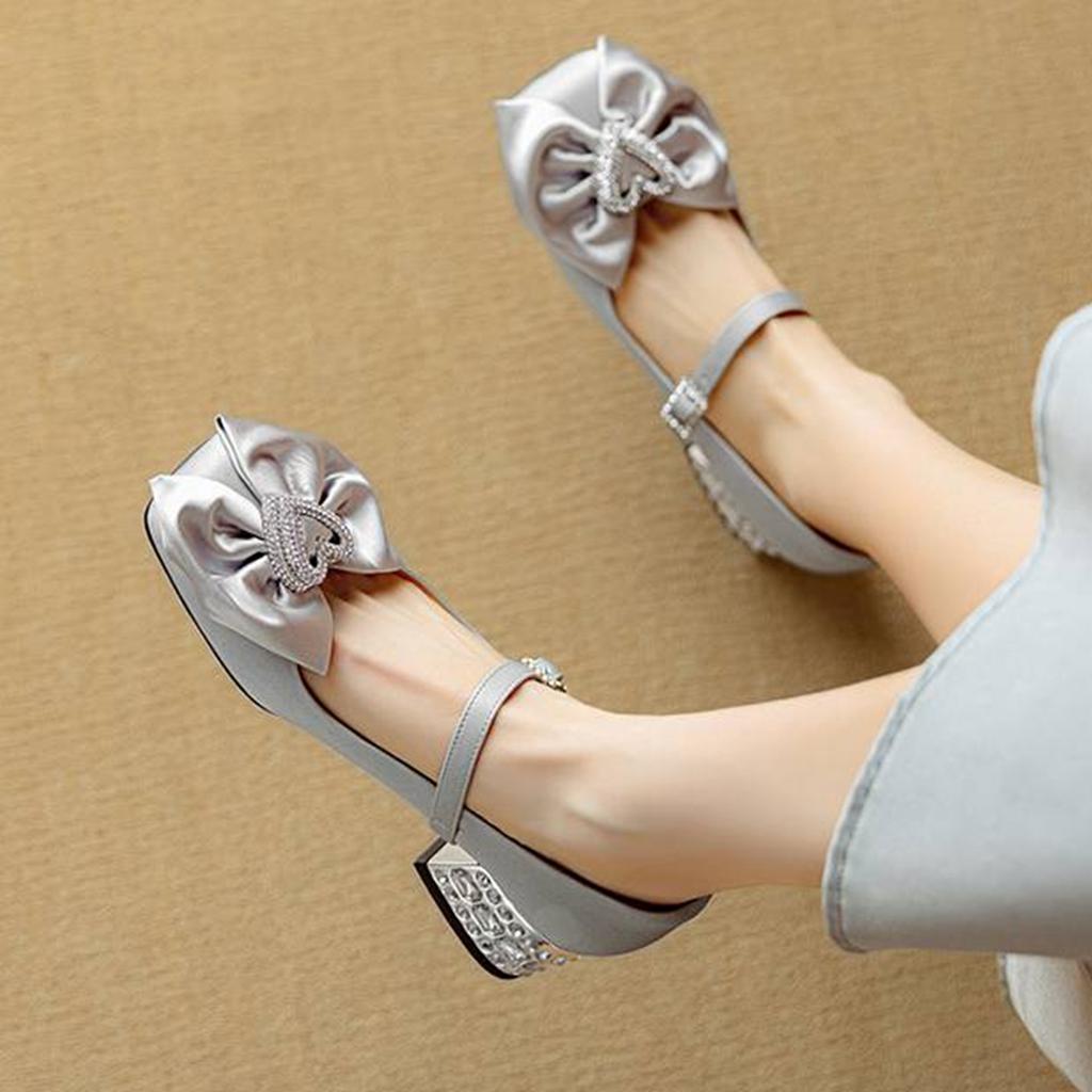 Krazing Pot Sheepskin Stain Summer Size 40 Crystal Med Heels Butterfly-knot Oriental Design Square Toe Elegant Wedding Pumps