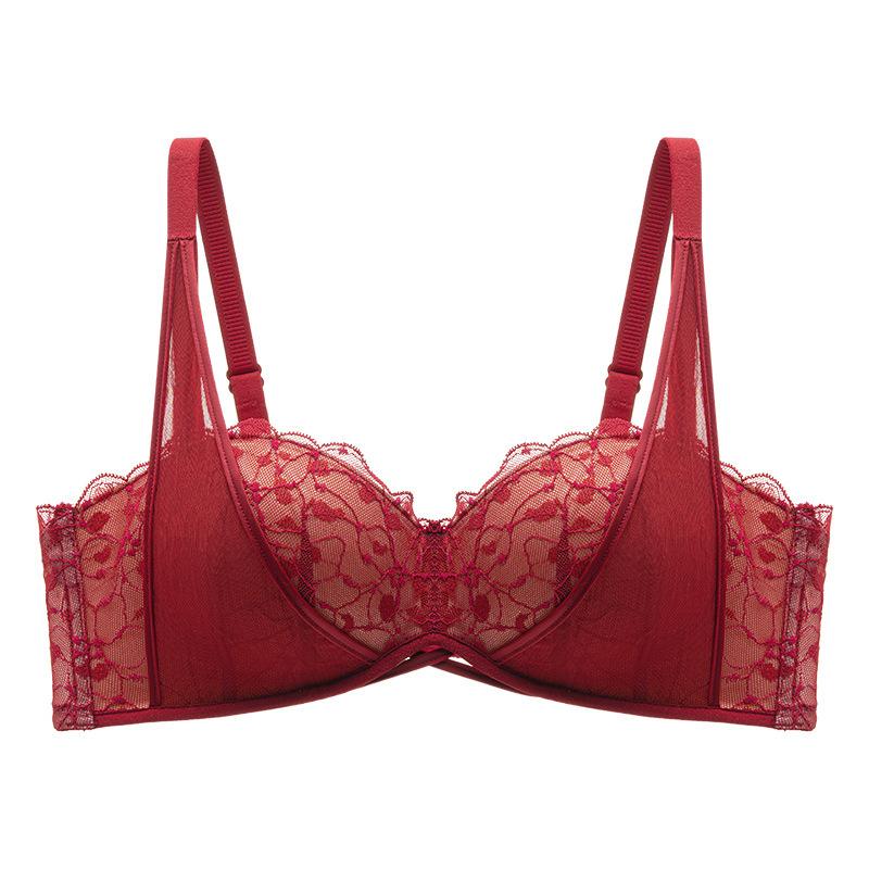 

Бюстгальтер половинной чашки Женский собирающий бюстгальтер Красивое белье для спины Сексуальный кружевной бюстгальтер Бюстгальтер пуш-ап 36/80A вино красного