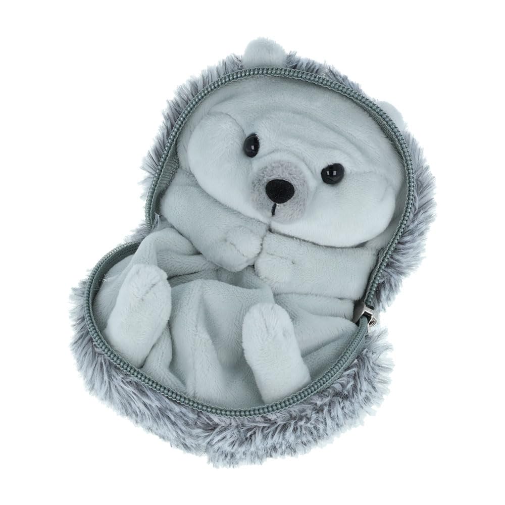 Mini Plush Pouch with Carabiner - Round Hedgehog Gray - S2339501