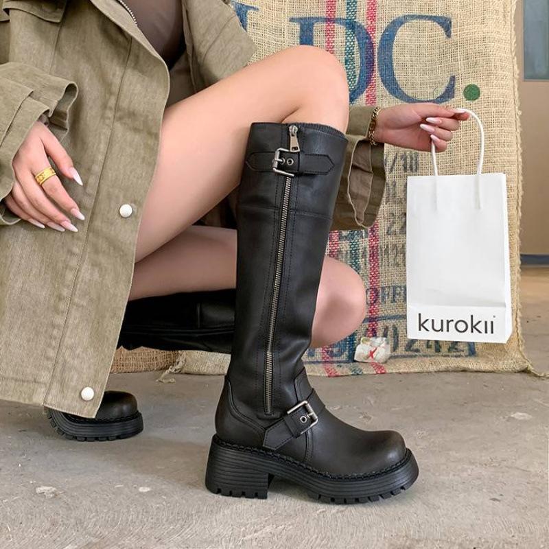 Autumn and winter women's leather boots versatile thick-soled non-slip leather Martin boots new sleeve round head cowhide high boots women