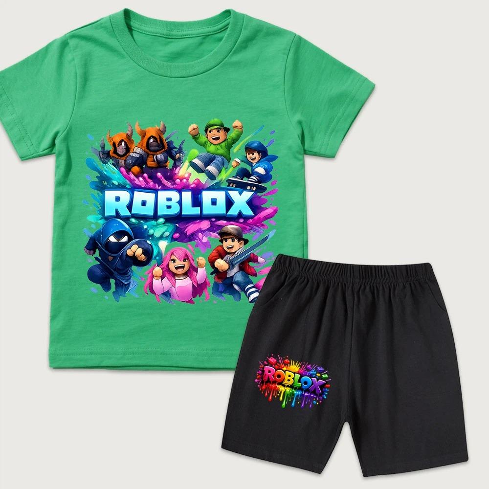 Funny Game Character Cartoon Printed Kids T-shirt and Shorts 2 Piece Set Summer Casual Outfit for Boys and Girls Childrens Clothing