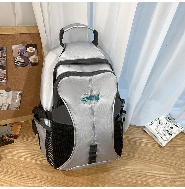 

Школьный рюкзак 2025 новый американский ретро уличный рюкзак спортивный дорожный универсальный школьный рюкзак большой вместимости на плечо серебряный серый