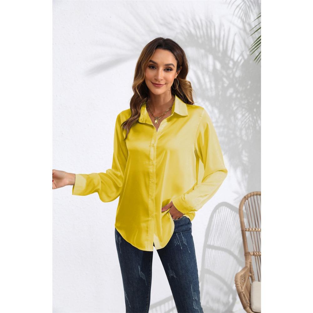 

Новая однотонная рубашка с длинным рукавом для женщин на весну и лето XXL жёлтый