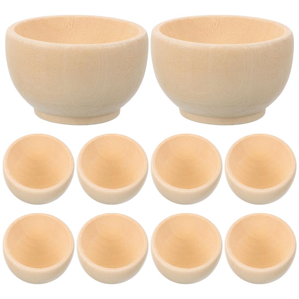 10pcs Small Unfinished Wooden Bowls Natural Wooden Blank Bowls For Crafts Drawing Painting Ornament Model Toy Child Mini Cutlery