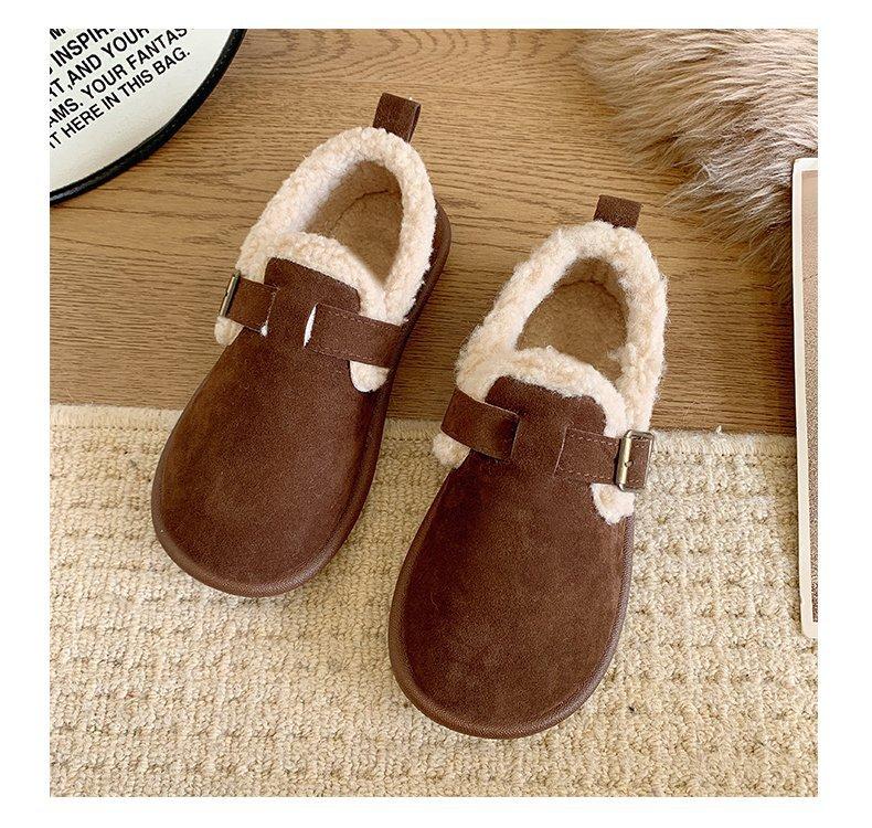 Velvet Single Shoes For Lazy Women Thick Soled Single Buckle With Cotton Flat Shoes 42 1830₽