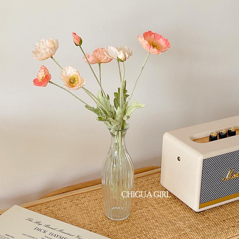 Blue Iceland Poppy Silk Flower Bouquet for Living Room Decoration