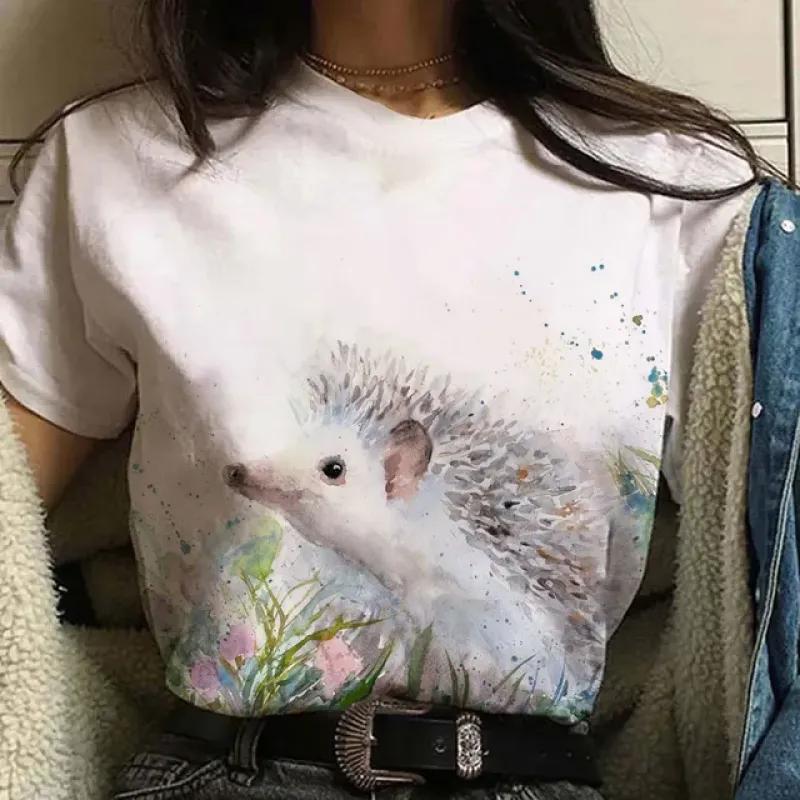 

Высококачественная уличная модная женская свободная и удобная футболка с коротким рукавом и кошачьим принтом, новая летняя повседневная футболка с круглым вырезом 2024 года 3XL