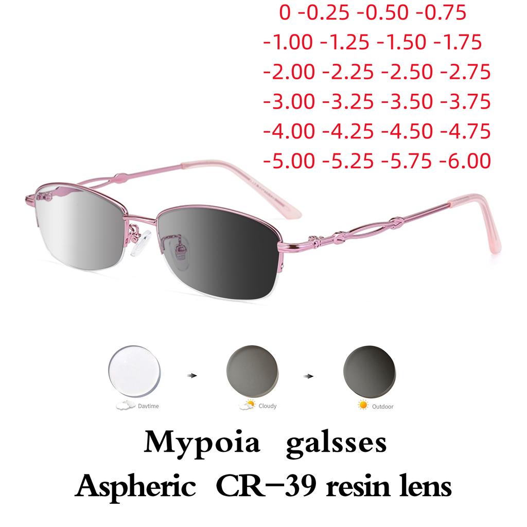 Photochromic Lens Eye Glasses Men's Women's Myopia Prescription Lenses Eyeglasses Finished Glasses Students Short Sight Eyewear 0 -0.5 -1 -1.25 -1.5