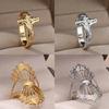 Vintage Jesus Kreuz Ringe für Damen Herren Gold Edelstahl Jesus Kreuz Verstellbarer Ring Religiöser Party Schmuck Geschenk