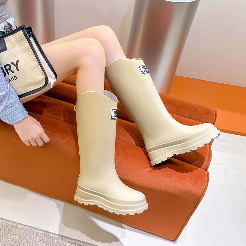 New Tall Knight Boots Women's Rain Shoes Velvet Autumn and Winter Rubber Shoes Waterproof and Non-slip Fashion Wear Warm Rain Boots