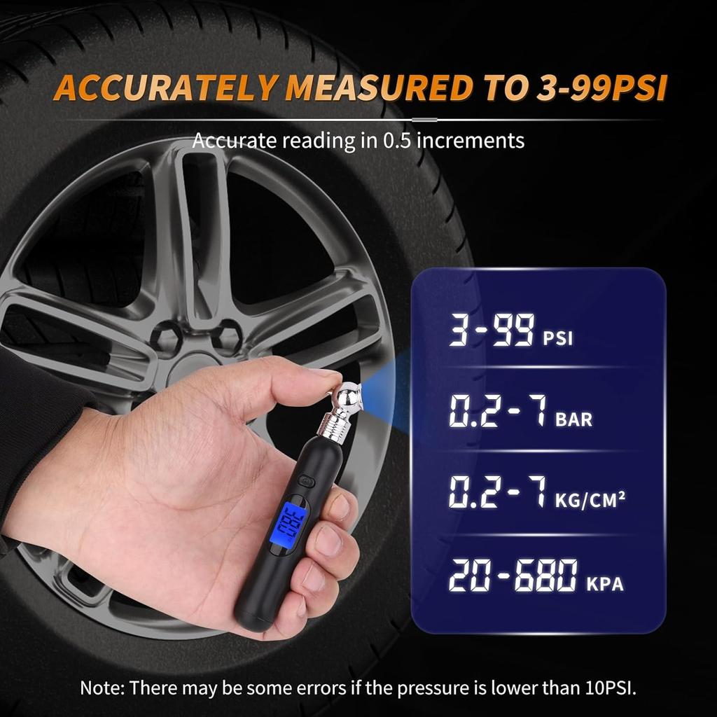 Mini Digital Tire Pressure Gauge 3-99PSI 4 Settings Tire Gauge for Tire Pressure with Backlit LCD for for RV Car Truck Bicycle, Easy and Accurate