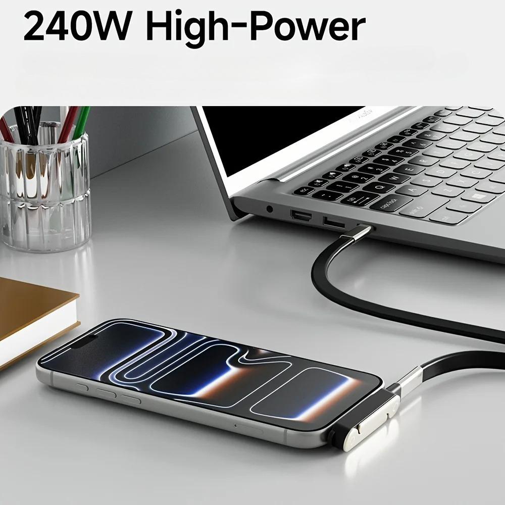 2-in-1 Typ-C Stecker auf Buchse Adapter, 360° drehbarer faltbarer Handy-Ständer, Schnelles Laden für Gaming-Handy, Schwarz Orange Mit Lanyard
