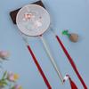 Embroidered Chinese Style Round Fan Classical Hanfu Hand Fan Long Handle Silk Fan  Hanfu Cheongsam
