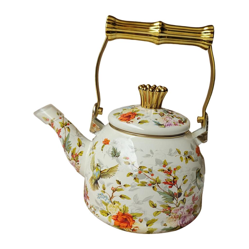 Elegant Enamel Teapot with And Floral Pattern; for Home, Office Cafe