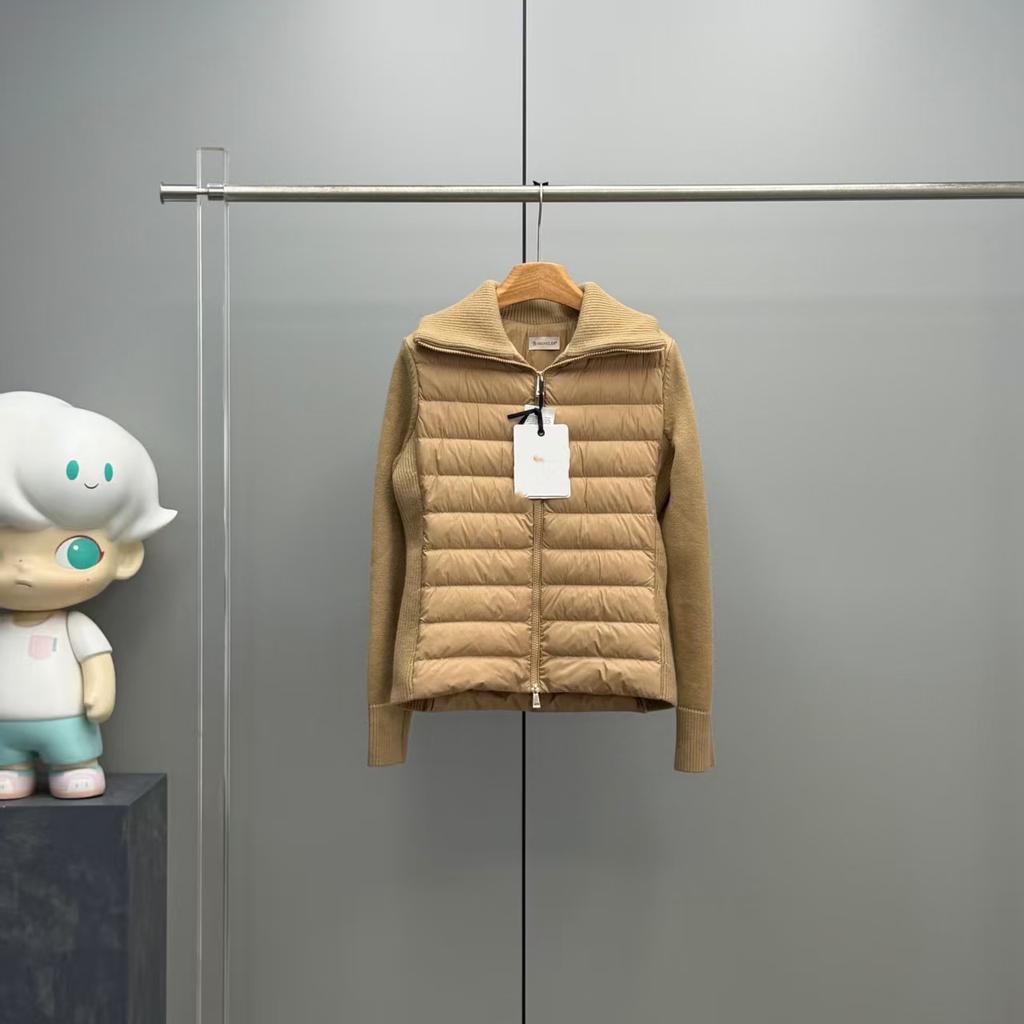 Autumn and Winter Wool Knit Patchwork Slim-fit Stand-collar Down Jacket for Women