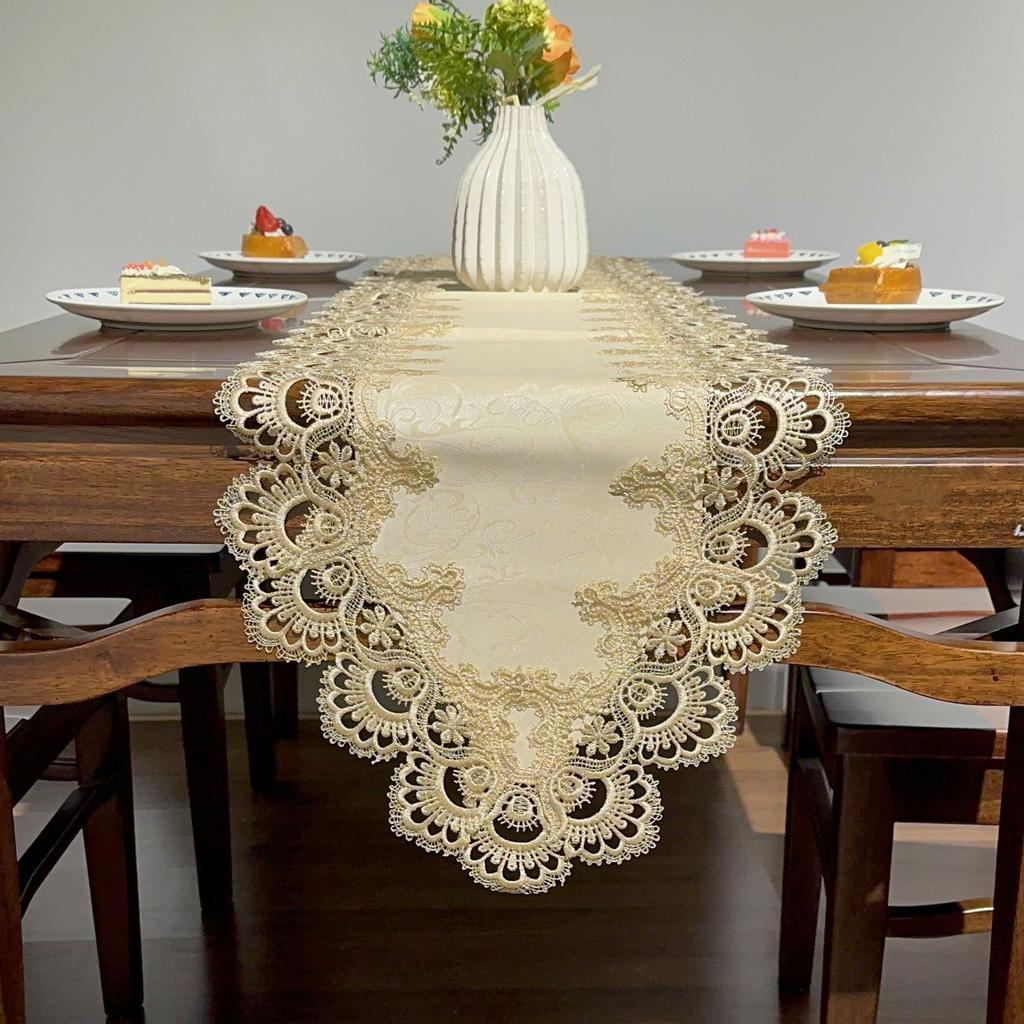 European Lace Table Flag Pu Waterproof And Oil-Proof, Solid Color Light Luxury Long Tablecloth Table Flag