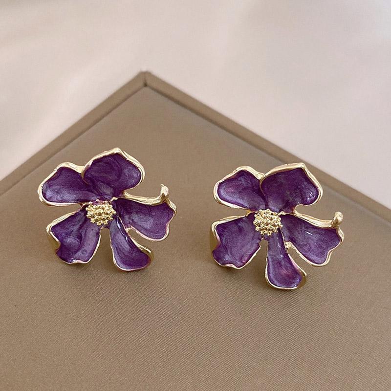 Irregular Metal Flower Enamel Petal Post Earrings For Women Fashion Jewelry Classic Spring Summer New Styles Cute Gifts MQ605