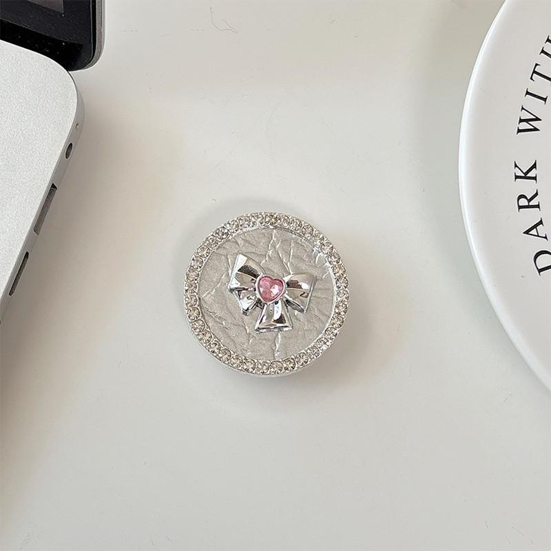 

Diamond Round Bow High-end Feel Light Luxury Gift Women s Desktop Phone Airbag Holder Retractable Adhesive Portable