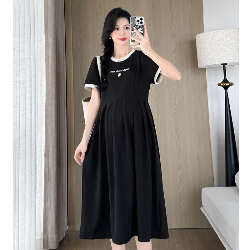 Fashionable Embroidered Maternity Summer T-Shirt Dress M