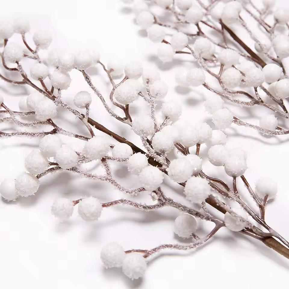 1Pcs Artificial White Berries Stems Christmas Berry Branches For Flowers Arrangements&Home DIY Crafts Fake Snow Tree Decorations