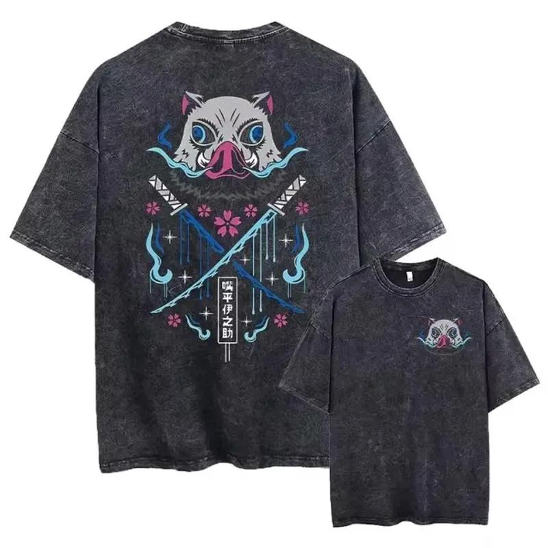 Demon Slayer TShirt Oversized Anime Vintage Washed Tee Cotton S3XL Unisex