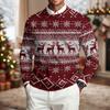 Men's Long Sleeve Crewneck Ribbed Knit Pullover Sweater with Christmas Holiday Print Casual Winter Top