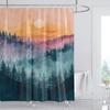 1Pcs Watercolor Landscape Printed Fabric Waterproof Shower Curtain, Bathroom Decoration Curtain, With Hooks