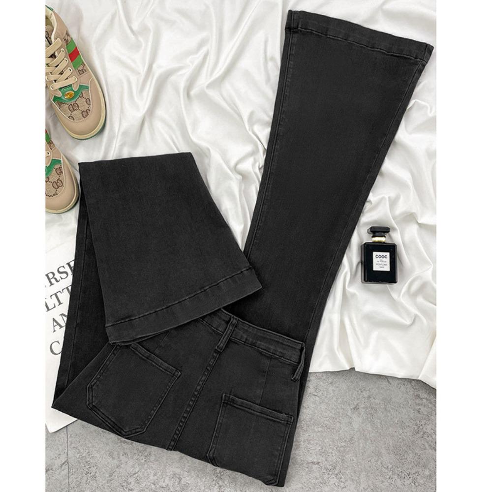 Retro Hong Kong style slightly pulled jeans women's autumn new 2025 American high-waisted slim-fitting and thin floor-mopping bell pants