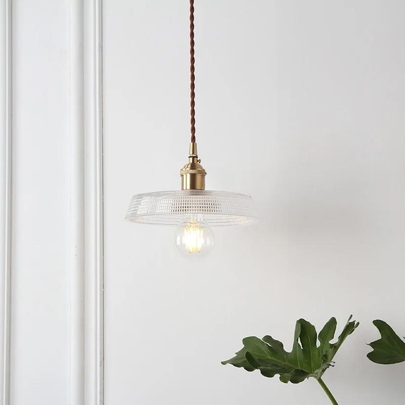 Japanese brass semicircular glass chandelier Nordic simple bed and bed bedroom hallway balcony bar dining room light