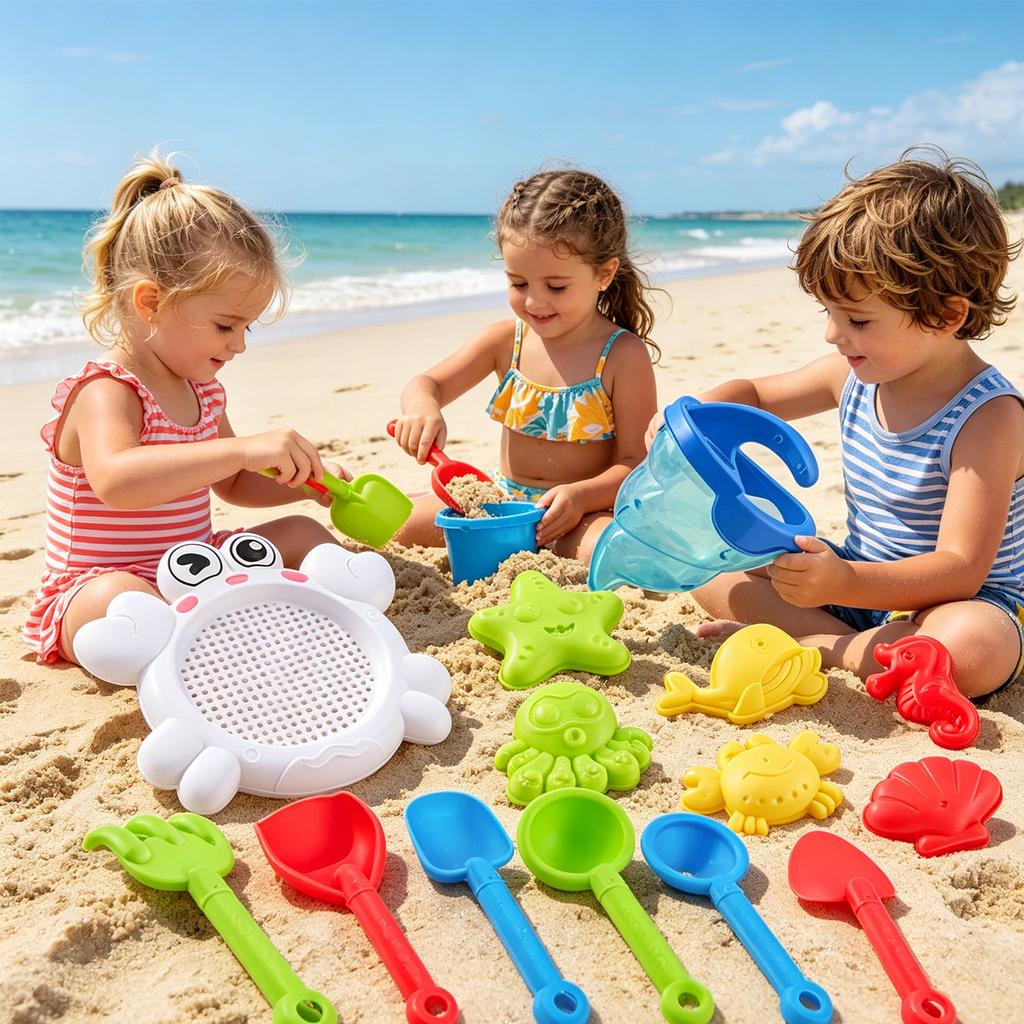 Children Beach Toy Set Includes Sand Sifter Shovel Rake Scoop Mold Tools for Outdoor Sand Play and Water Activities