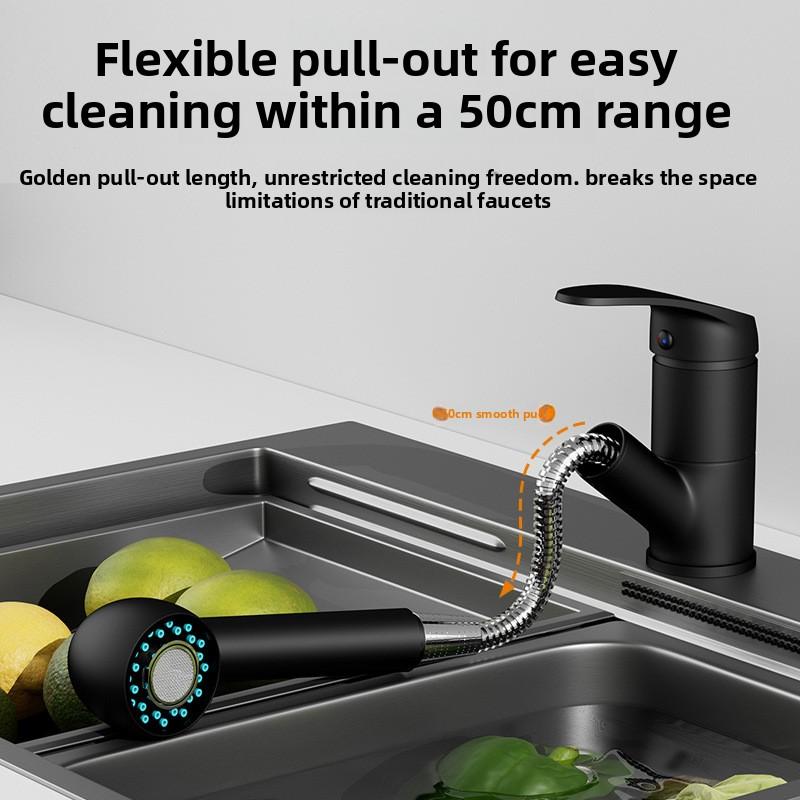 Pull-Down Kitchen Faucet with Dual Hot/Cold Water - Extendable Sprayer Sink Tap for Dishwashing and Food Preparation