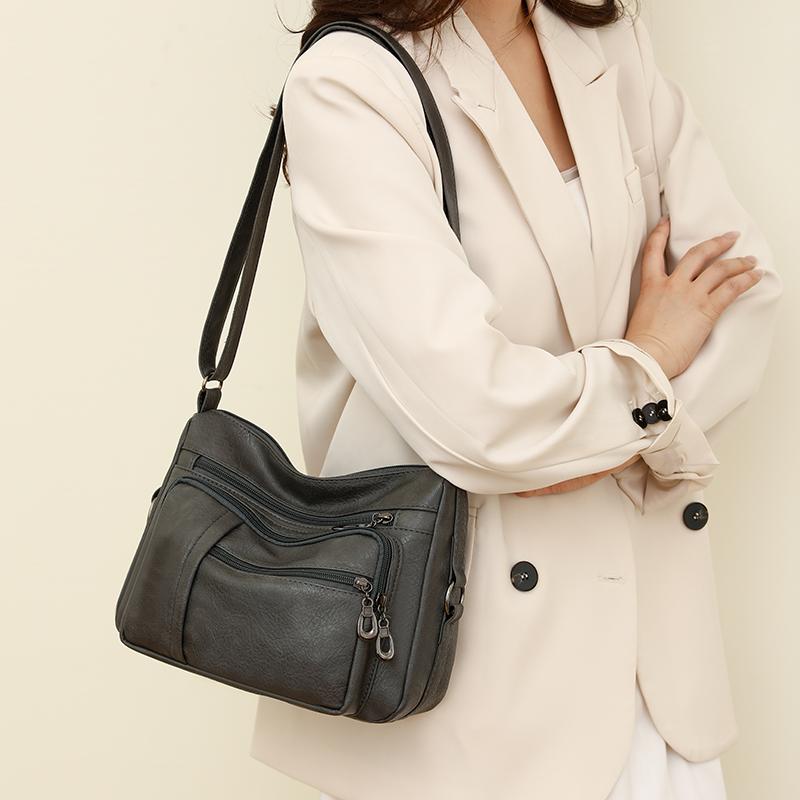 Retro Women's Shoulder Bag Solid Color Multi Pocket Storage for Middle-aged and Elderly Mothers Crossbody Bag Small Square Bag