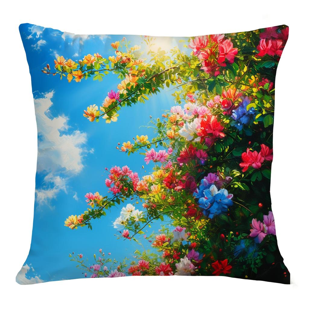 Flower Field Scenic Theme Digital Printing Pillow Cover Short Plush Suitable Living Rooms Bedrooms Sofas Throw Cushion Cover