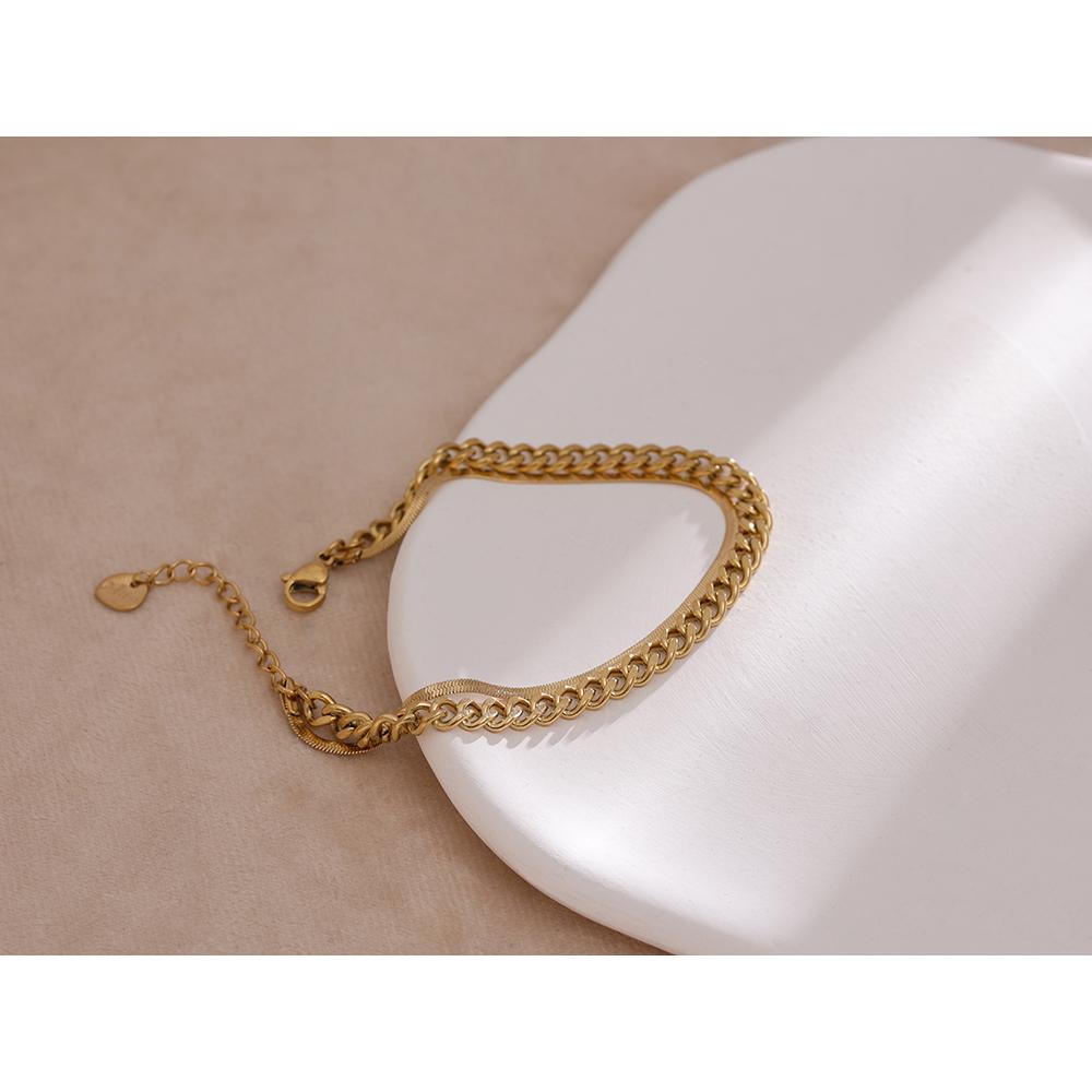 Yhpup Stainless Steel Double Layered Chain Bangle Bracelet Trendy Golden Stylish Unique Design Jewelry Female Party Men Gift