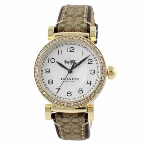 

Coach Women s Madison Watch, Gold Case with Khaki Brown Signature Pattern Leather Strap, 14503397