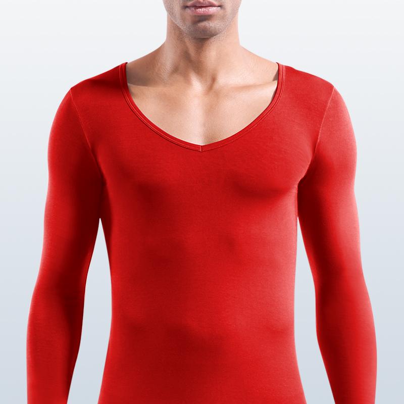 Herren Tiefer V-Ausschnitt Modal Thermisch Einteiler Basis Layer, Baumwollpullover, Dünnes Oberteil und Unterwäsche