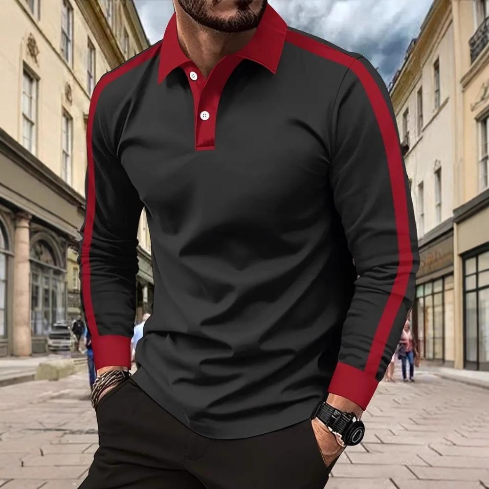 Fashion Men's Long Sleeve Polo Shirt Home Casual Comfortable Long Sleeve Button Down Top