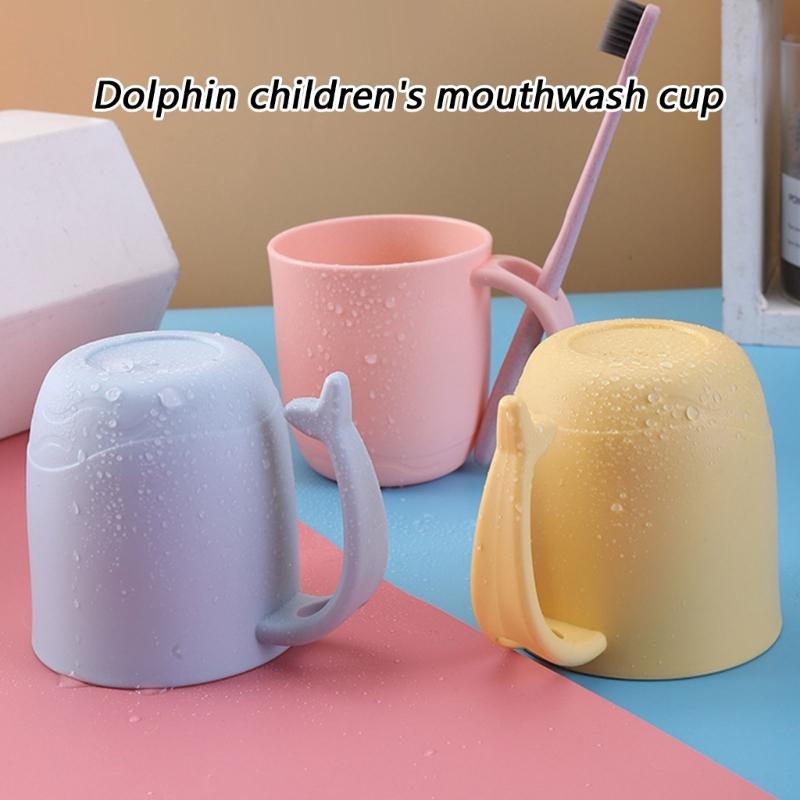 Dolphin Design Children Mouthwash Cup PP Construction Easy to Grip Handle Toothbrush Cup For Home and Travel Essential