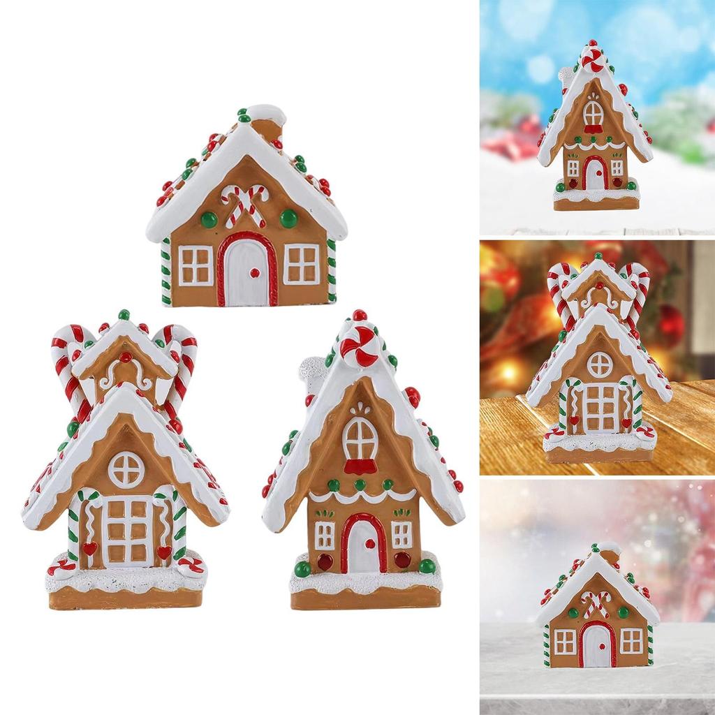 Christmas Gingerbread House Resin Figurine Table Centerpiece Hand Painted Tabletop Decoration for Office Holiday Shops Cafe