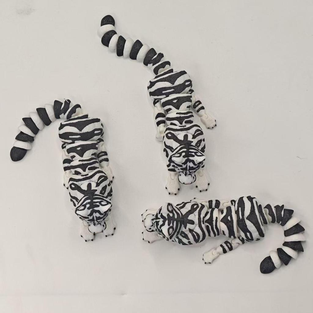 Jointed 3D Printed White Tiger Toy - Easter Animal Decoration & Center Console Ornament