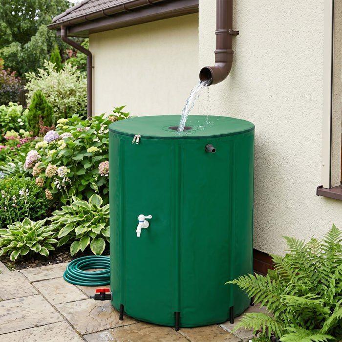 Springos® Réservoir pliable – tonneau de récupération d'eau de pluie 500L avec embout de gouttière et robinets