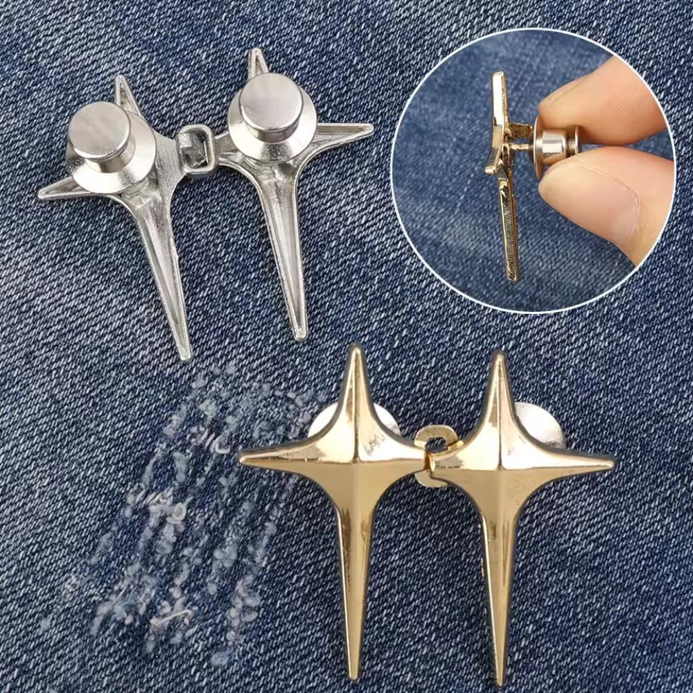 1 Pair Cross Star Metal Jeans Button Snaps Detachable Pants Clips Buttons Pins DIY Waist Tightener Clothing Buckles Sewing Tools