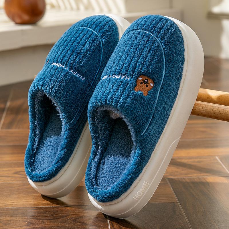 Cotton slippers women's new autumn and winter cute cartoon thick bottom warm plush non-slip cotton drag women