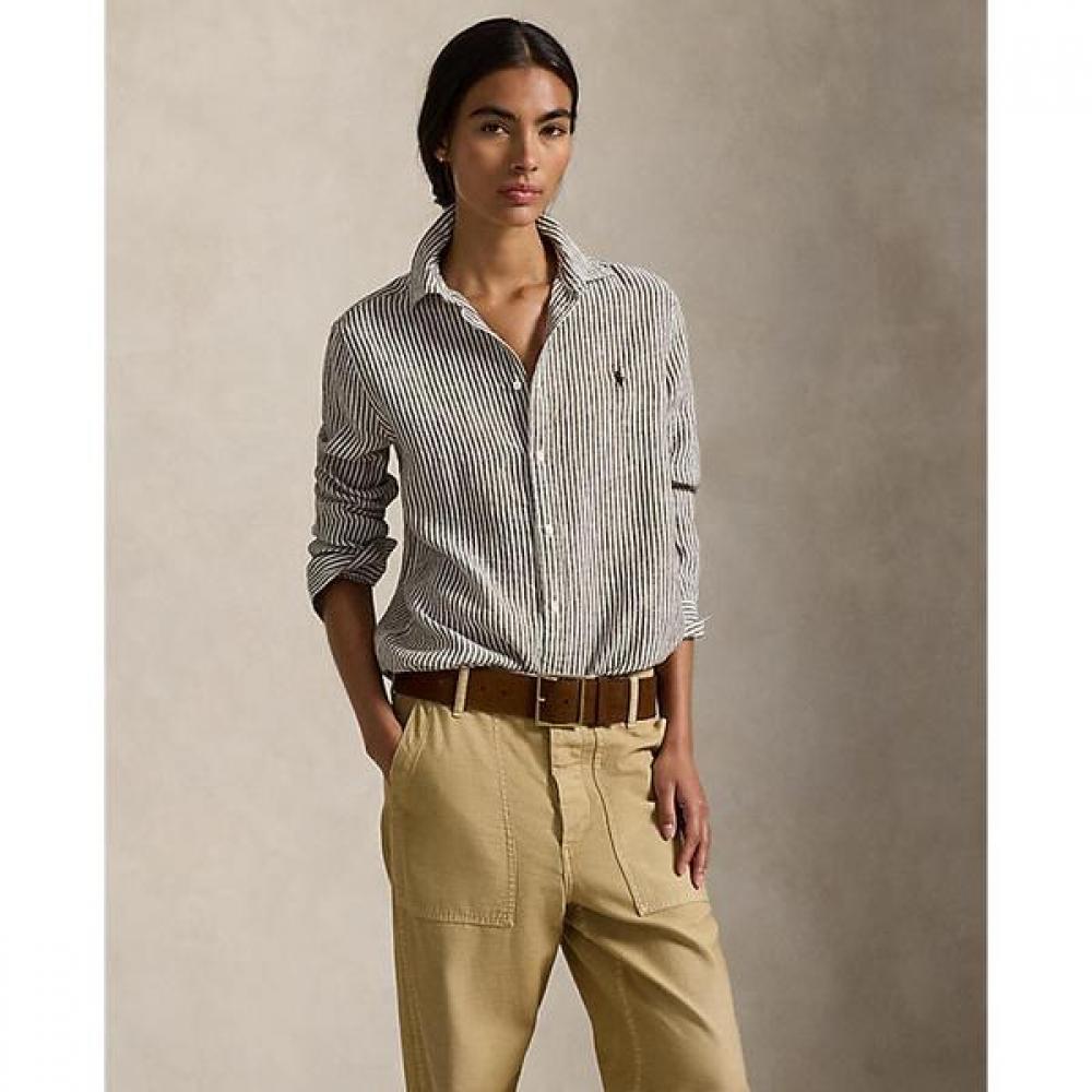 Polo Ralph Lauren Women Classic Fit Stripe Linen Shirt L