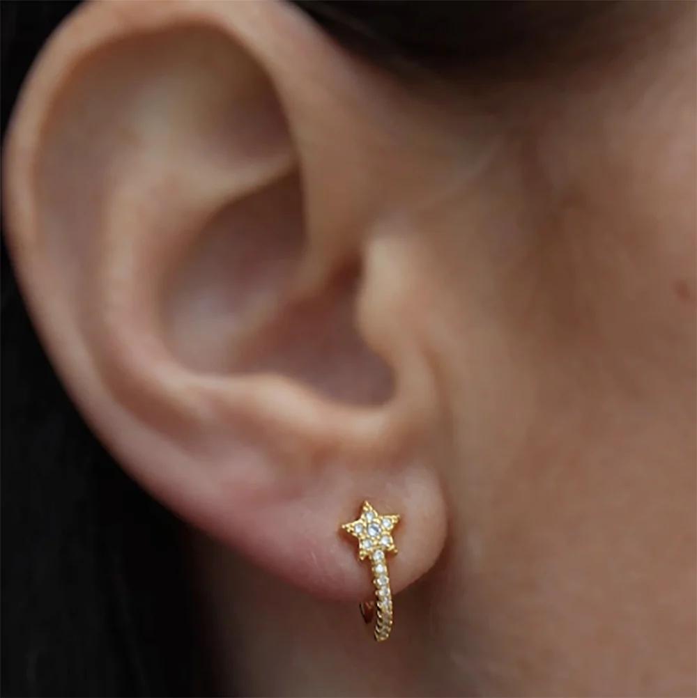 

Huitan Fresh Style Star Women Hoop Earrings Full Bright CZ Elegant Party Lady Daily Accessories Gold Color/Copper Color Zircon as picture