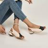 Summer New Fashion Sandals Leather Color Matching Fish Mouth Shoes Middle Heel Thick Heel Large Size Shoes Empty Strap