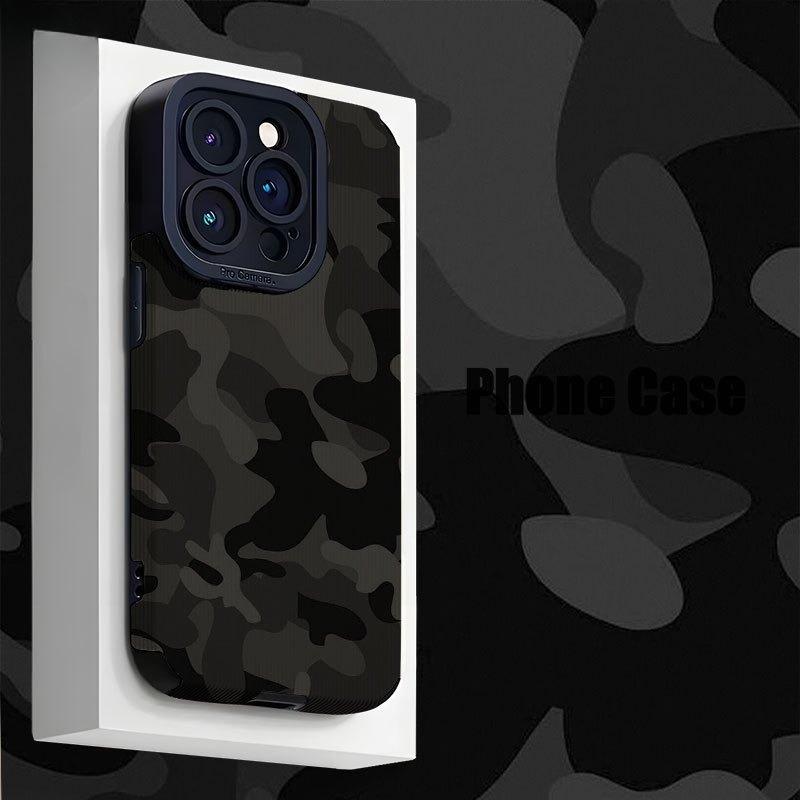 Black Camouflage Pattern Design Phone Case Suitable for iPhone 17 16 15 14 13 12 11 Pro/Max/Plus Anti Drop and Shockproof
