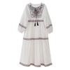 Heavy Embroidery Dress Long Sleeved Travel Vintage Loose White Ladies Dresses