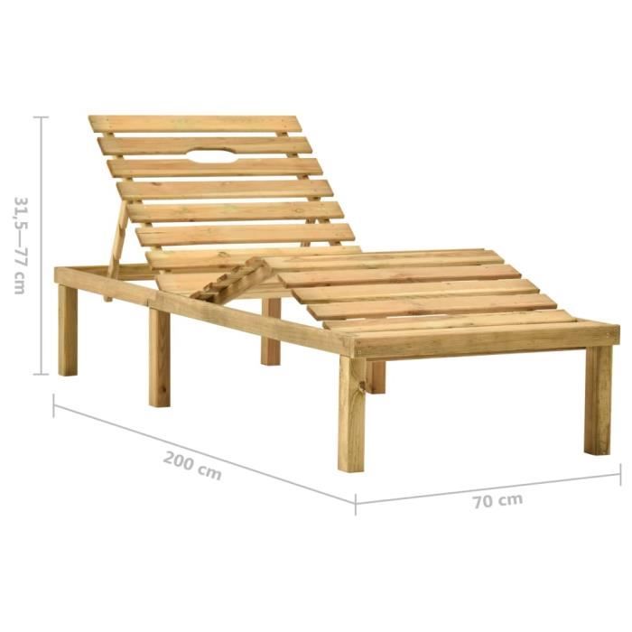 Bordeaux Chaise Longue In Impregnated Pine Wood - vidaXL - Adjustable - Weather Resistant